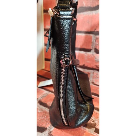 Over Earth Genuine leather Hobo Purse Shoulder Bag Crossbody Handbag BLACK NEW - Picture 8 of 10